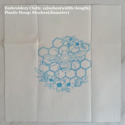 Image of Effaci Embroidery Starter Kit for Adult Beginner - Bee Hive Flower Pattern Hand Embroidery Set with Hoop, Needle, Threader, Floss and Instructions