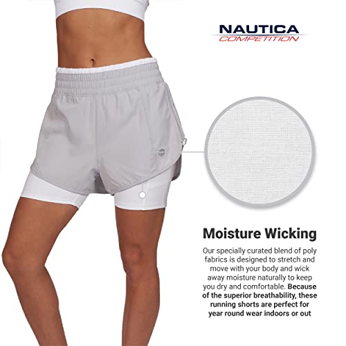 Women's Running Shorts Elastic High Waisted Dry-Fit Moisture Wicking Performance Workout Athletic Biker Compression Pocket (As1, Alpha, M, Regular, Regular, Grey - White) #TOP3