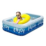 Piscina inflable: piscina explosiva, rectangular resistente con rayos UV | Verano en el patio trasero actividades de playa, juego de diversión acuática, grandes accesorios de tubos duraderos para