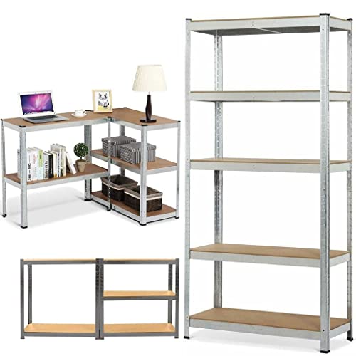 Estantería de Garaje Estantería de fácil Montaje para almacén Dormitorio Oficina Estantería de 5 Niveles para Trabajo Pesado Estantería Independiente con Protector de Piso (200cm,galvanizado) Cover
