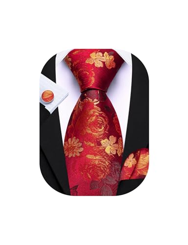 Image of Barry.Wang Men Tie Set Floral Paisley Silk Necktie Pocket Square Cufflinks Formal Wedding Party Business
