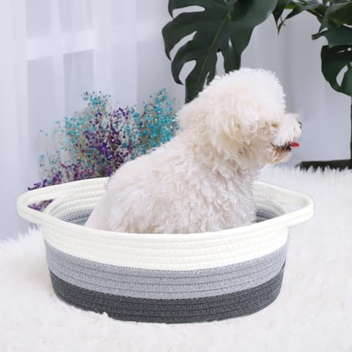 Image of ABenkle Small Basket Empty Gift Basket, Decorative Boho Rope Woven Nursery Storage Organizer Dog Toy Baskets for Baby Showers Christmas Easter with Gift Bags and Ribbons, 12 inchX 8 inch X 5 inch