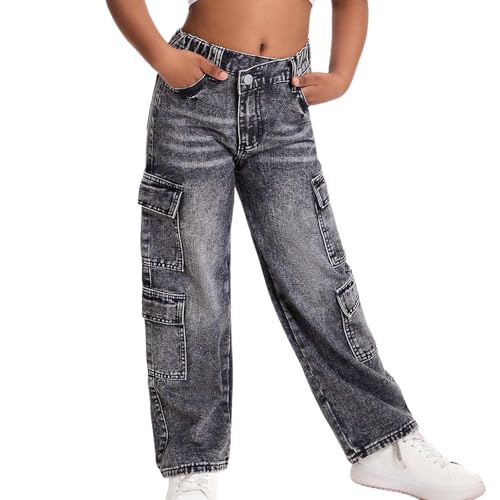 Girls Baggy Jeans High Elastic Waistband Wide Leg Denim Pants Y2K Streetwear Comfortable with Pockets Casual Trendy3