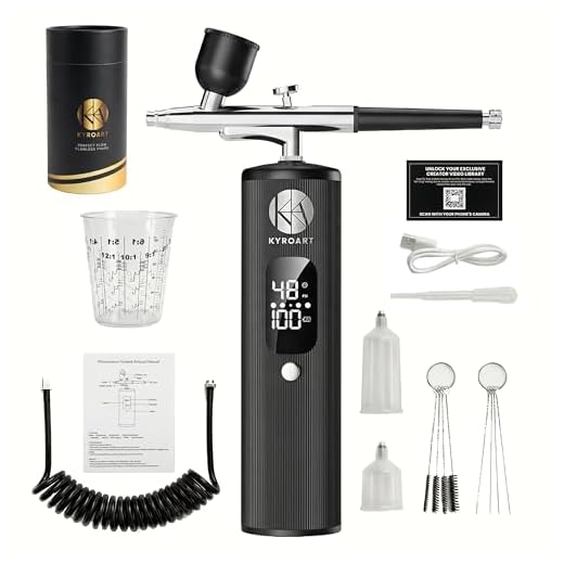 KyroArt Airbrush Kit with Compressor - 48 PSI Cordless Airbrush Gun, Nail Airbrush Machine & Airbrush Sets - Anti-Clog Air Brush for Nails & Airbrush Makeup Kit - 4000mAh Battery, 3 Modes