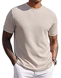 COOFANDY Mens Crewneck T-Shirts Short Sleeve Waffle Casual T Shirts Cotton Summer Plain Pullover Tees Moon Gray L