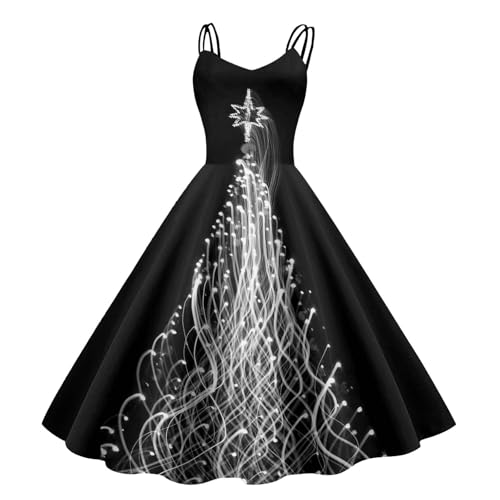 Weihnachtskleider Damen Elegant Kleider Festlich, TräGerkleid Midi Bedruckt Kleid Ballkleid Prinzessin Ugly Damenkleider Silvester Partykleid Lustig...