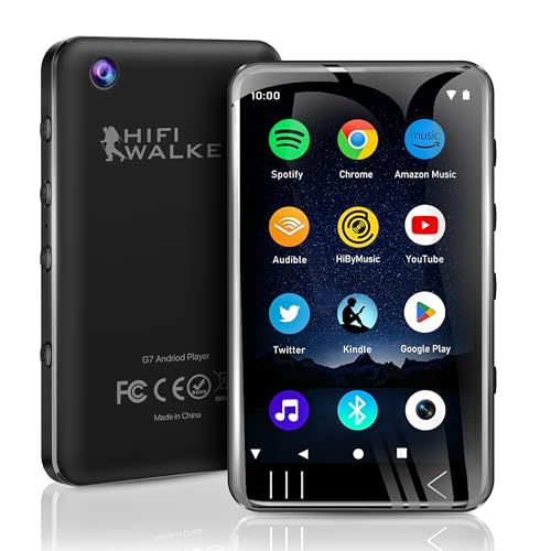 Image of HIFI WALKER G7 MP3 Player with Bluetooth & WiFi, 144GB Android 13 Music Player (16GB+128GB), 4” HD Touchscreen MP4 Player with 3GB RAM, 1080p Video, Portable Spotify Player for Kids & Adults, Black