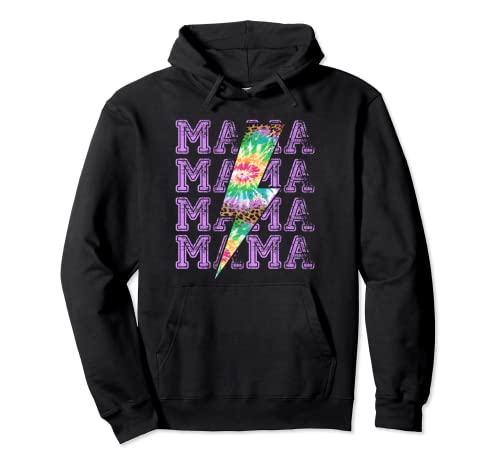 Mama Lightning Bolt Tie Dye and Leopard Design Mother's Day Pullover Hoodie