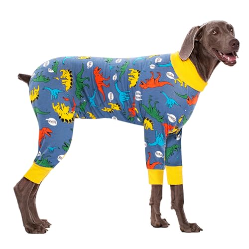 Oslueidy Traje de Recuperación para Perros Después de la Cirugía, Pijama para Perros Grandes y Medianos, Traje de Cirugía (Amarillo Azul, 5XL)