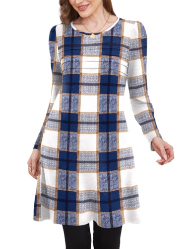 Image of OFEEFAN Womens Long Sleeve Tunic Dress Fall Fashion Sweater Dress with Pockets Pleated Front Casual Winter