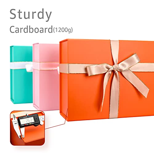 Image of LIFELUM Gift Boxes Bulk, 13.85 x 8.35 x 4.45 inch 1 Pack Orange Gift Boxes with Lids Contains Card, Ribbon, Shredded Paper Filler Gift Boxes for Birthdays, Baby Shower, Bridal Gifts,Weddings