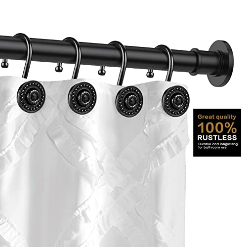 Black Shower Curtain Hooks, Rust Proof Shower Curtain Rings For Bathroom, Itoplin Modern Metal Decorative Shower Hooks Hangers For Shower Curtain Rod, Medallion Button Shape Set Of 12 Matte Black #TOP2