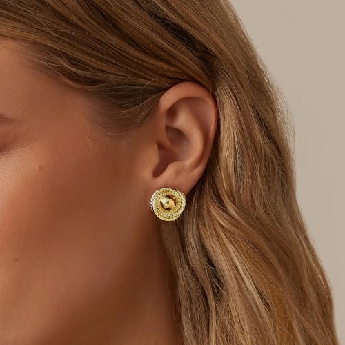 Chunky Gold Earrings for Women, 14k Gold Plated Statement Earrings Hypoallergenic Big Thick Knot Earrings for Women Trendy Chunky Studs Earring Fashion Womens Jewelry4
