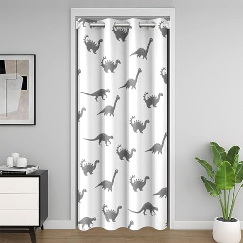 Dinosaur 30%-50% Room Darkening Blackout Curtain 150x203cm Boys Girls 3D Digital Print Door Curtain for Doorway Privacy Jungle Dino Room Divider Curtain Cover Wild Animal Grey Window Treatments