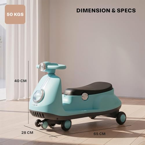 Image of Baybee Gliddo Baby Swing Car for Kids with LED Lights & Music | 360 Steering Twister Push Ride On with Wide Seat, Storage & Smooth Glide | Wiggle Magic Car for Boys & Girls Aged 3+ Years (Sky Blue)