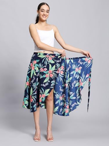 Image of GirlCode Women's Boho Floral Print Wrap Front Self Tie Knot Midi Skirt Women & Girls