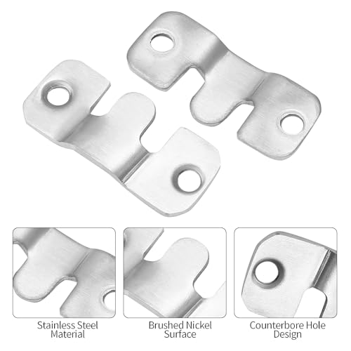 Image of Bonsicoky 10 Pcs Flush Mount Bracket with Screws, Heavy Duty Picture Hangers, Stainless Steel Z Clip Bracket Picture Wall Mount Hardware for Wall Hanging Large Pictures, Art Paintings, Silver, Small
