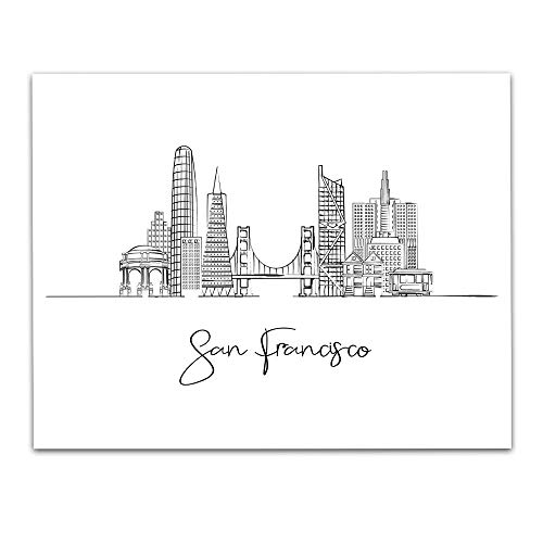San Francisco, California City Skyline Landscape - United States Travel Adventures & Vacation Cityscape Wall Art Decor - Unframed 11 X 14 Black & White Print - Anniversary Travel Gift Ideas #TOP9