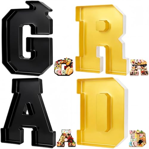 Tellingyou 4 Pcs 13.7 2026 Charcuterie Numbers Fillable Graduation Disposable Mache Box Chocolate Candy Tray Grad Container Decoration(Black and Gold Grad)