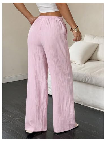 SOLY HUX Women's Wide Leg Pants Tie Front Elastic Waist Baggy Textured Long Pants Trousers with Pockets2