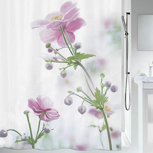 Spirella Rideau de Douche Anti-moisissure - Antibactérien - Lavable - Imperméable - en Polyester - Motif Fleurs anémone - 180 x 200 cm