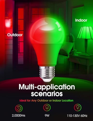 Image of L LOHAS LED Red and Green Light Bulbs Outdoor, Christmas Light Bulbs 2 Pack