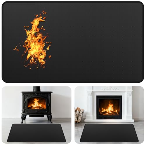 Fireplace Mat Fireproof 48 x 30 Inch Hearth Rugs for Fireplaces Fire Resistant Indoor Fire Pit Wood Stove Pads Outdoor Under Grill Mats Protect Floors and Decks from Sparks Embers