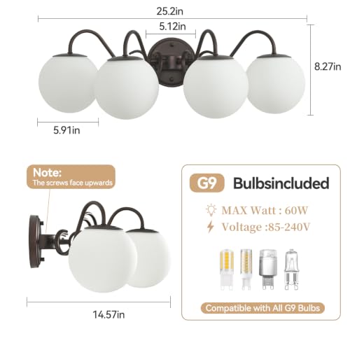 Image of Oil Rubbed Bronze Bathroom Vanity Light Fixtures Over Mirror 4 Lights