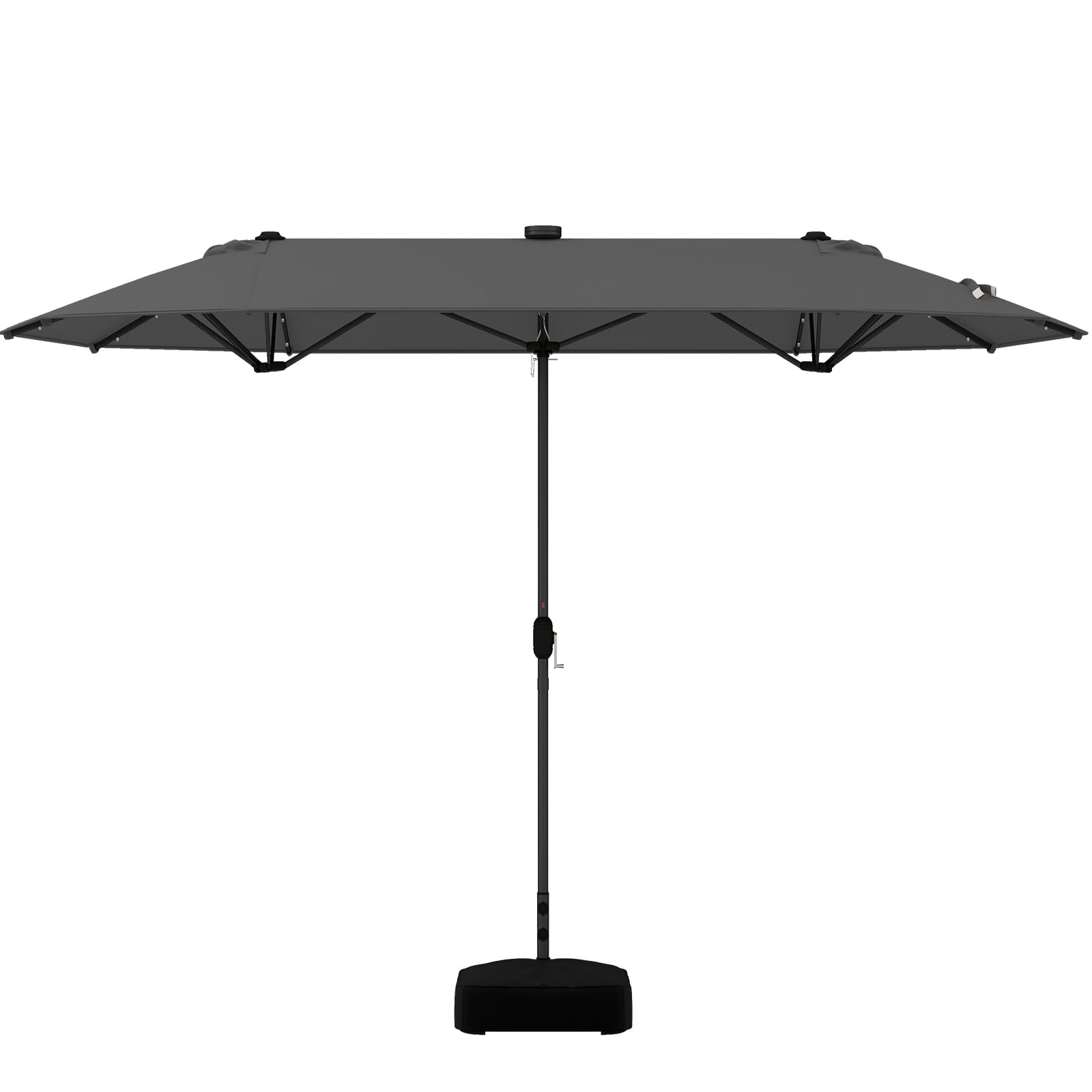 KOMFOTTEU Sombrilla Doble 4 x 2 m con Luces LED y Base, Sombrilla Rectangular con Manivela, Parasol de Jardín con Protección UV, Parasol Grande para Balcón, Piscina, Patio