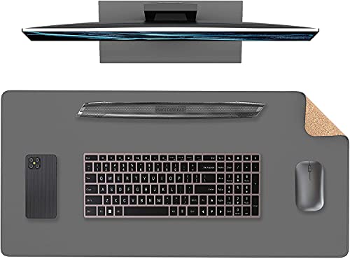 Image of Desk Pad, PU Leather Office Desk Mat, Dual Side, Ultra Thin, Extra Large, Waterproof Desk Blotter, Laptop Mouse Pad Table Protector for Office and Home (Brown + Gray)