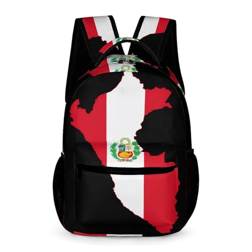 Flag Map of Peru State Travel Backpack Casual Daypack Shoulder Bag with Adjustable Shoulder Straps