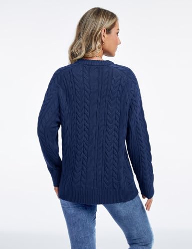 YUCOLEN Women's Chunky Cable Knit Pullover Sweater Crewneck Loose Vintage Casual Fall Long Sleeve Old Money Sweaters4