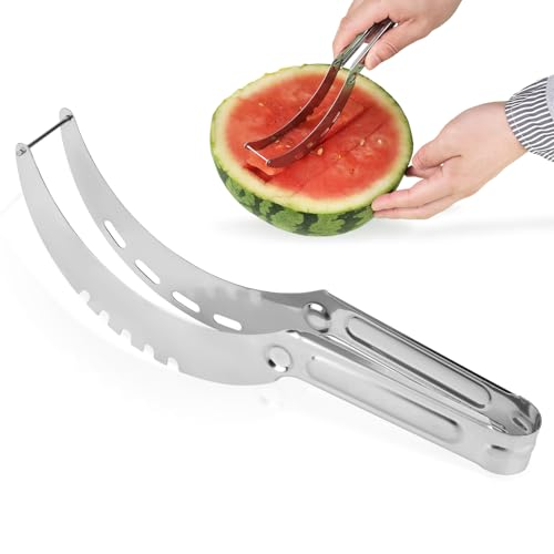 Gosknor Stainless Steel Watermelon Cutter Slicer, Ergonomic Fruit Slicer Knife for Watermelon, Melon, Cantaloupe, and Honeydew, Comfortable Grip Melon Cutter Tool for Camping Kitchen Gadget