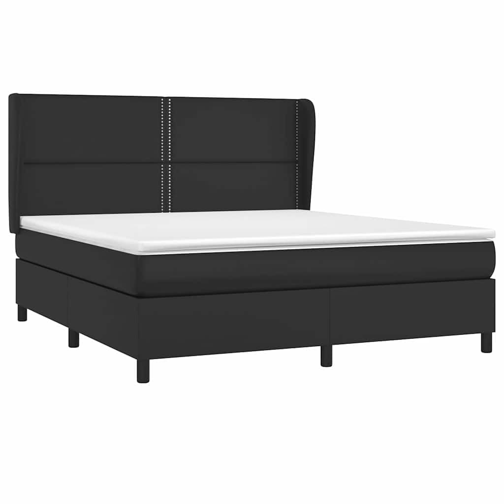 Boxspringbett mit Matratze Schwarz 180x200 cm Kunstleder Doppelbett mit höhenverstellbarem Kopfteil und Stauraum Schlafzimmermöbel für komfortablen Schlaf