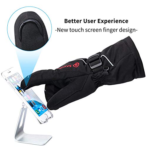 SAVIOR HEAT Heated Ski Mittens, Kids to Adult Unisex, Rechargeable Battery Operated Electric Heating Gloves(Black S66G, X-Small)