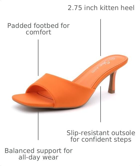 Image of Shoe Land Women's Low Heels Stiletto Heeled Slides, Open Toe One Band Slip-On Heeled Mules - Dressy Heeled Sandals for Prom, Party Wedding and Vacation