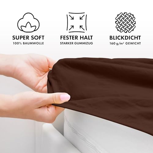 Jacobson Jersey Spannbettlaken Spannbetttuch Baumwolle Bettlaken (140x200-160x200 cm, Schokobraun) – Ansicht 3