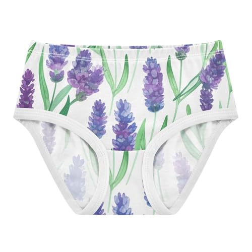 Lavender Flowers Green Leaves White Girl Panties Cute Toddler Girls Underwear Cotton Print Undies Kids Briefs 2t