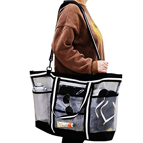 DYJD Mesh Beach Sac, Grand Sac à bandoulière Pliante Jouets de Sable multifonctionnels Sac de Rangement d'épicerie Beach Holiday Organizer Sac Cover
