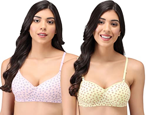 Image of Women's Cotton Lightly Padded Non-Wired T-Shirt Bra Pack of 2 (Reg HC-P2 Multicolor 30)