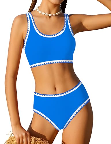 WIQI Bathing Suit for Girls Size 10-12 Swimwear Cute Sport Color Contrast Trim Bikini Set Girls Swimsuit Teen Two Piece Swimsuits