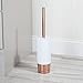 mDesign Decorative Compact Freestanding Plastic Toilet Bowl Brush and Holder for Bathroom Storage and Organization - Metal Handle/Base - Space Saving, Sturdy, Deep Cleaning - White/Rose Gold