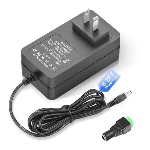 Image of ALITOVE 24 Volt Power Supply 2A 48W 24V Transformer Power Cord AC DC Adapter 100-240V 50-60Hz to 24V 2 Amp 1500mA 1A Converter 5.5x2.5mm for LED Strip Light CCTV Camera Pump Router, 6.2FT