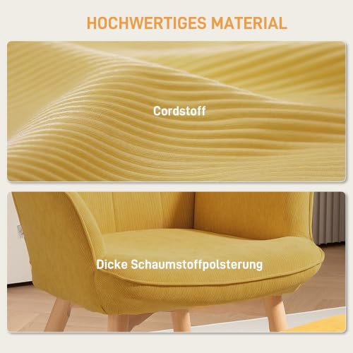 HOMCOM Ohrensessel mit Hocker Sessel mit Cordoptik für Wohnzimmer Orange – Ansicht 4