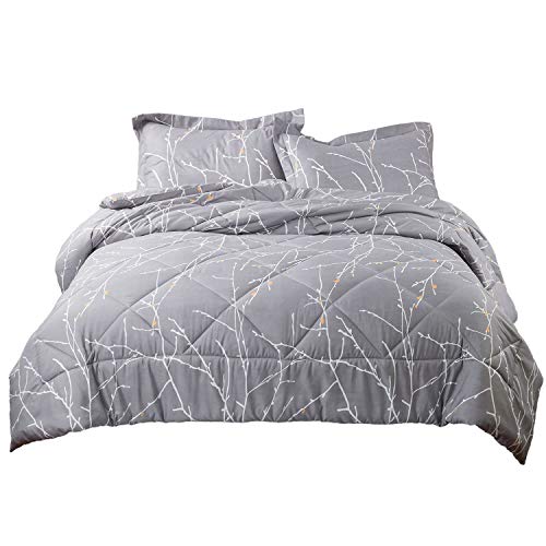 Bedsure Tree Branch Floral Comforter King Size Grey Down Alternative Comforter Microfiber Duvet 3 Pieces (1 Comforter + 2 Pillow Shams)