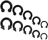 Ocptiy 6G 8G 12G 14G 16G Ear Earrings Gauges Septum Plugs Tunnels Stretching Kit Surgical Stainless Steel Black Horseshoe Eyebrow Lip Belly Nipple Ring Cartilage Helix Tragus Earring Piercing Kit men