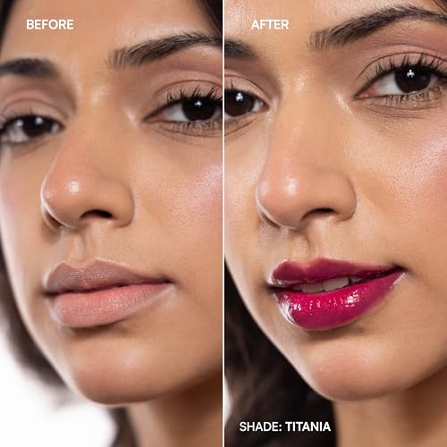 Image of Dream Beauty Solace Lip Gloss | Berry with Chrome Pearls| Non-sticky tinted collagen lip gloss with Hyaluronic Acid and Vitamin E for Hydrated, Plump and Smooth Lips | Luxurious Application Long-Lasting Soft and Fuller Lips | 4.7 ml (Titania)
