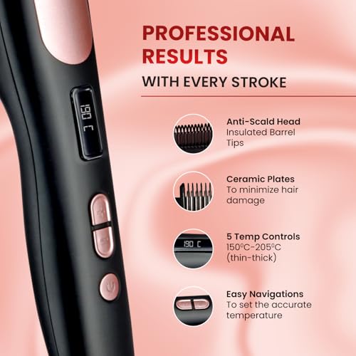 Urban yog Makemeebold 2-In-1 Hot Air Brush & Hair Straightener Brush Combo | Hair Dryer,Volumizer & Electric Comb | 5 Temp Controls,Ceramic Plates,Fast Heating