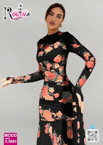 Elegant Lingerie Dress Floral Cluster Mesh Print Asymmetrical Hem Slimming Fit Dress With Sleeve Cover For Parties (Style 3)