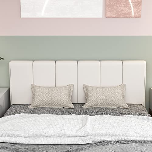Foldable Faux Leather Upholstered Headboard for Queen/Full Beds - White